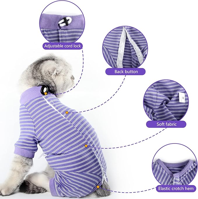 LIANZIMAU Cat Surgical Recovery Suit Professional for Male Female Dog Abdominal Wounds Cone E-Collar Alternative Anti-Licking Pet Surgical Recovery Pajama Suit Soft Fabric Onesie for Cats