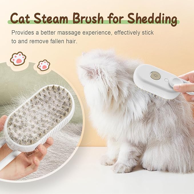 New Cat Steam Brush, 3 in 1 Pet Steam Groomer Brush, Rechargeable Pet Steam Groomer Comb for Massaging and Cleaning Shedding Pets Hair, Multifunctional Hair Removal Comb for Cats Dogs (White)