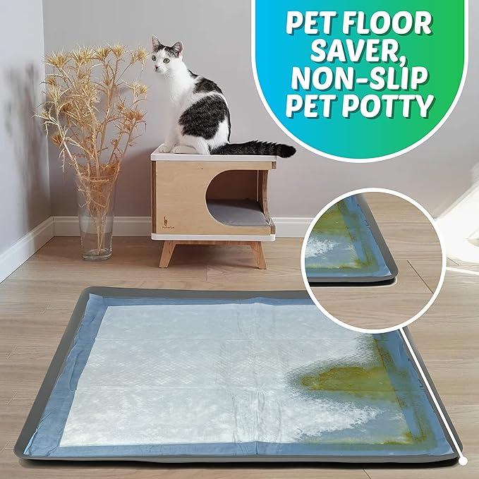 TidyFriend Dog Pee Pad Holder Tray Fits for 24” x 36” Wee Wee Pee Pads - Stable Grip, Raised Edges, Quick-Wipe Silicone Surface Dog Potty Tray Holder for Indoor Flooring Protection (Grey)