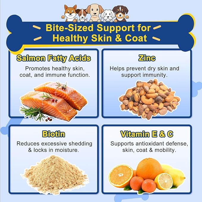 Omega 3 for Dogs, Salmon Fish Oil for Dogs Skin and Coat Chew with Omega 3 6 9 (EPA+DHA), ZINC, BIOTIN and Vitamin E & C for Dog Hot Spot Treatment, Itchy Skin Relief, 120ct Chicken Flavored