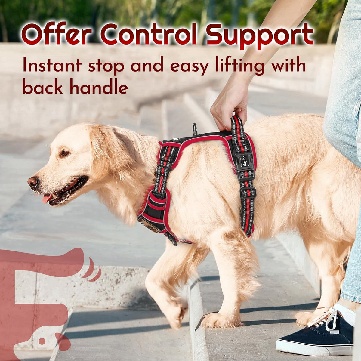 Eagloo Dog Harness Small Sized, Easy Wearing with 3 Buckles, Adjustable No Pull Pet Harness with 2 Rings for Walking, No Chock Reflective Soft Padded Vest with Control Handle, Black & Red, S