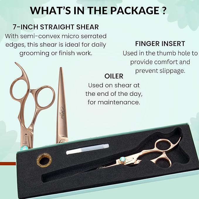 Kenchii Rose Dog Grooming Scissors, 7 Inch Straight Shears, Dog Scissors for Grooming, Ergonomic Design for Comfort and Precision, Heavy Duty, Durable and Sharp