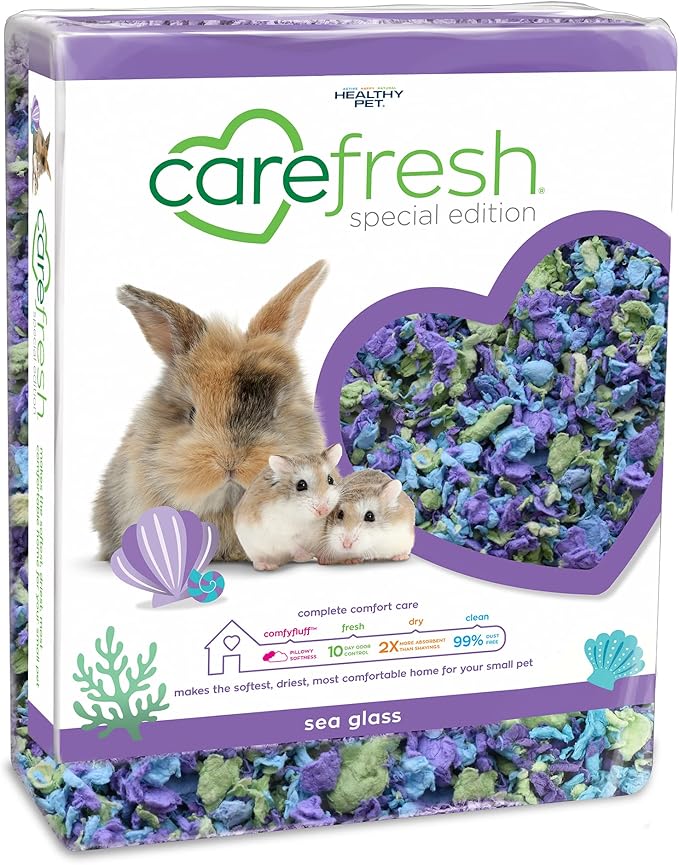 Carefresh 99% Dust-Free Sea Glass Natural Paper Small Pet Bedding with Superior 10 Day Odor Control & Absorption, for Guinea Pigs, Hamsters, Rabbits, & Rats, 60 L