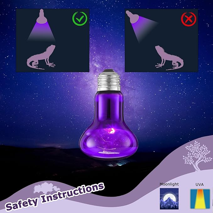 60W Reptile Night Light Bulb – Simulated Moonlight UVA Heat Lamp, Purple Basking Light for Bearded Dragons, Lizards, Snakes, Chameleons, Amphibians - 2-Pack (3.2" Diameter)