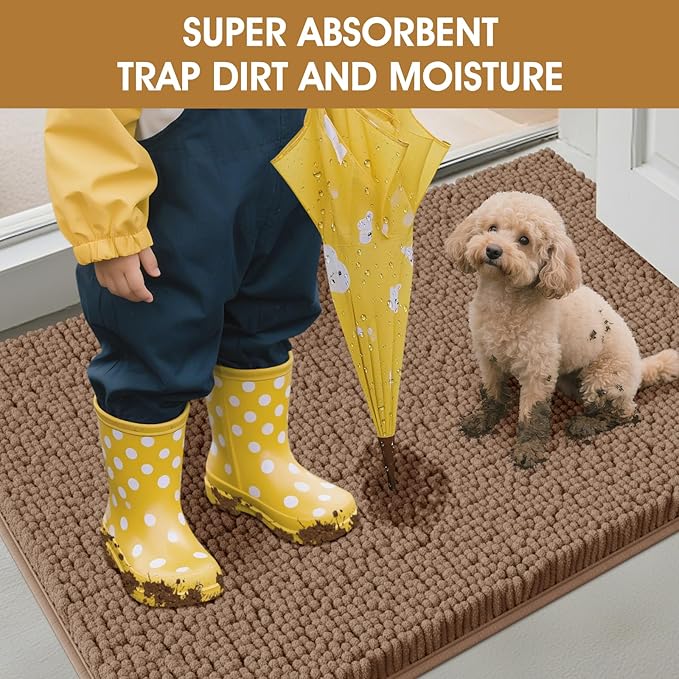 IM HOME 36" x 24" Camel Dog Door Mats for Muddy Paws, Chenille Absorbent Dog Mat, Non Slip Heavy Mud Mat for Dogs, Soft Pet Bed Mat for Entryway, Mud Paws, Inside Floor