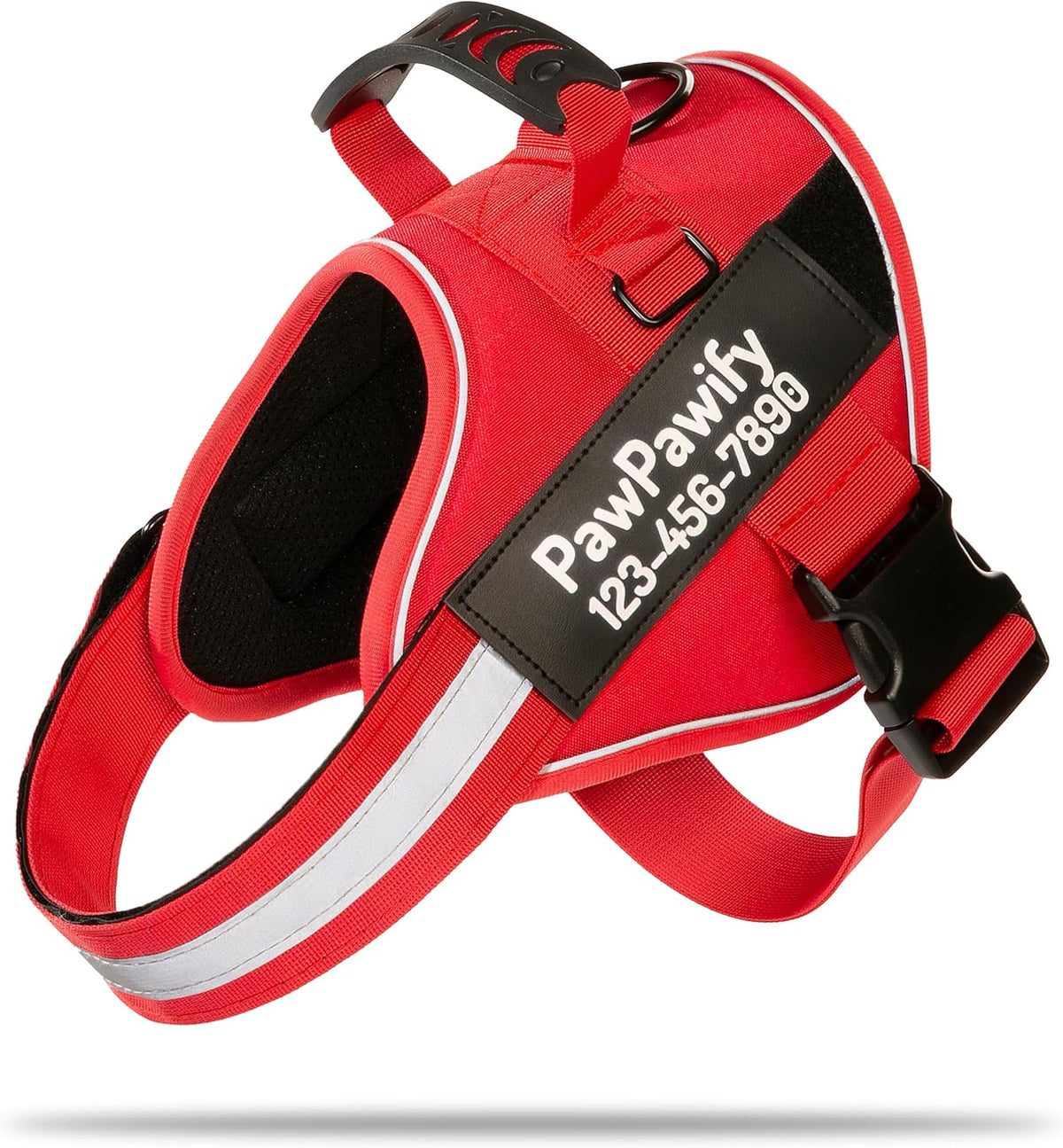 PawPawify Custom No Pull Dog Harness with Name and Phone Number, Heavy Duty Personalized Pet Vest to Prevent Tugging, Pulling, or Choking, Training and Walking (New Red, S (10-19LBS))