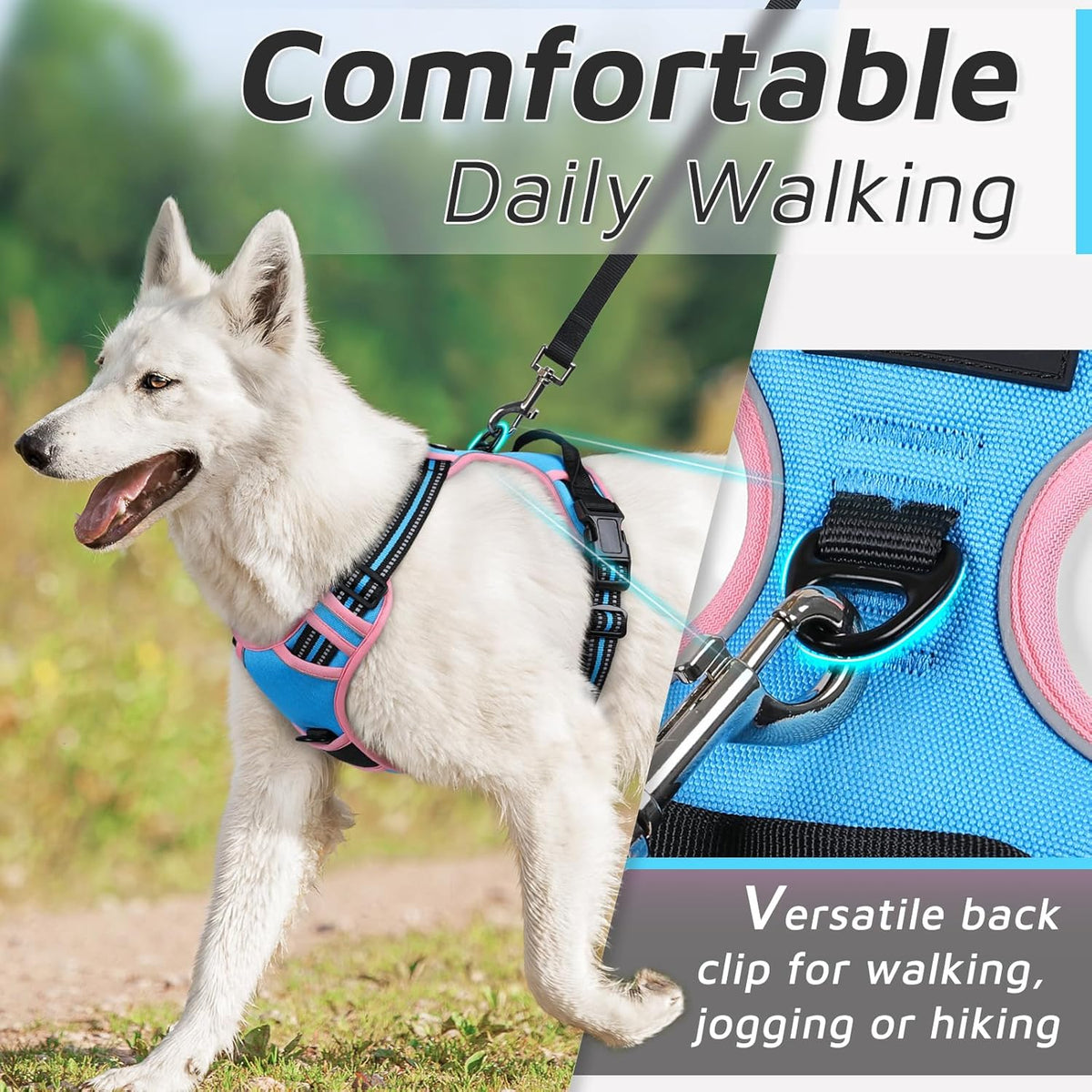 Eagloo Dog Harness Small Sized Dog, No Pull Service Vest with Reflective Strips and Control Handle, Adjustable and Comfortable for Walking, No Choke Pet Harness with 2 Metal Rings, Pink & Blue, S