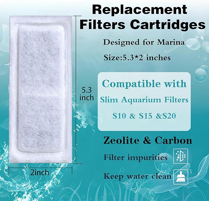 6 Pack of Aquarium Filters for Fish Tank Compatible with Marina Slim S10&S15&20 Replacement Filter Cartridge Activated Carbon bio-Zeolite Fish Tank Cotton Cartridge
