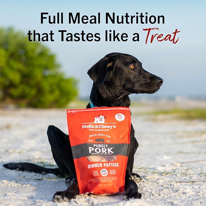 Stella & Chewy's Freeze-Dried Raw Dinner Patties - Purely Pork Recipe - High Protein Grain-Free Puppy & Dog Food - Perfect For Picky Eaters - 14 oz