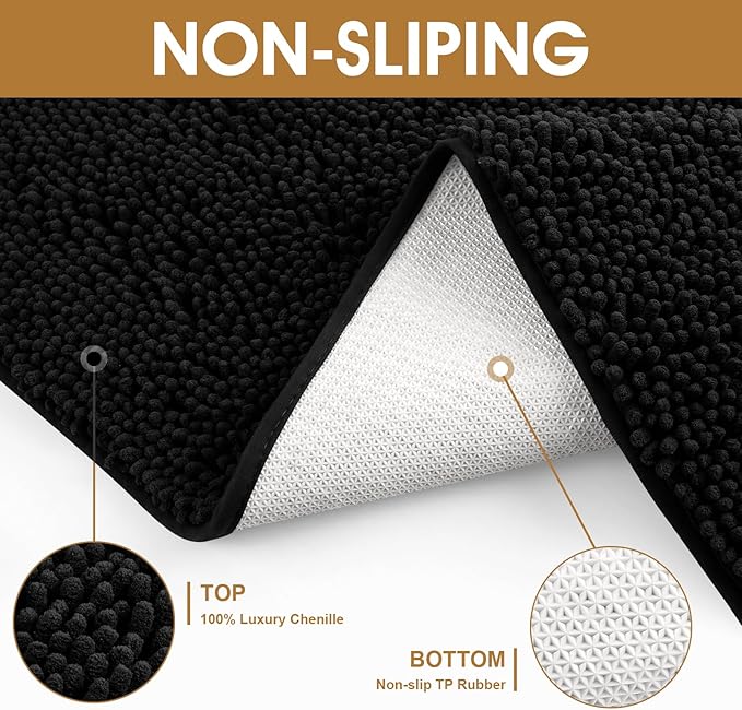 IM HOME 30" x 20" Black Dog Door Mats for Muddy Paws, Chenille Absorbent Dog Mat, Non Slip Heavy Mud Mat for Dogs, Soft Pet Bed Mat for Entryway, Mud Paws, Inside Floor