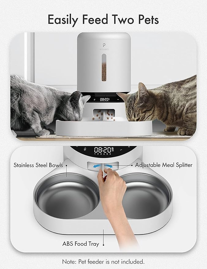PETLIBRO Pet Food Splitter with Stainless Steel Bowls, Automatic Cat Feeder Bowls for Two Cats or Dogs, Suitable for PETLIBRO Automatic Cat Feeder PLAF005, PLAF006, PLAF103, PLAF203, White