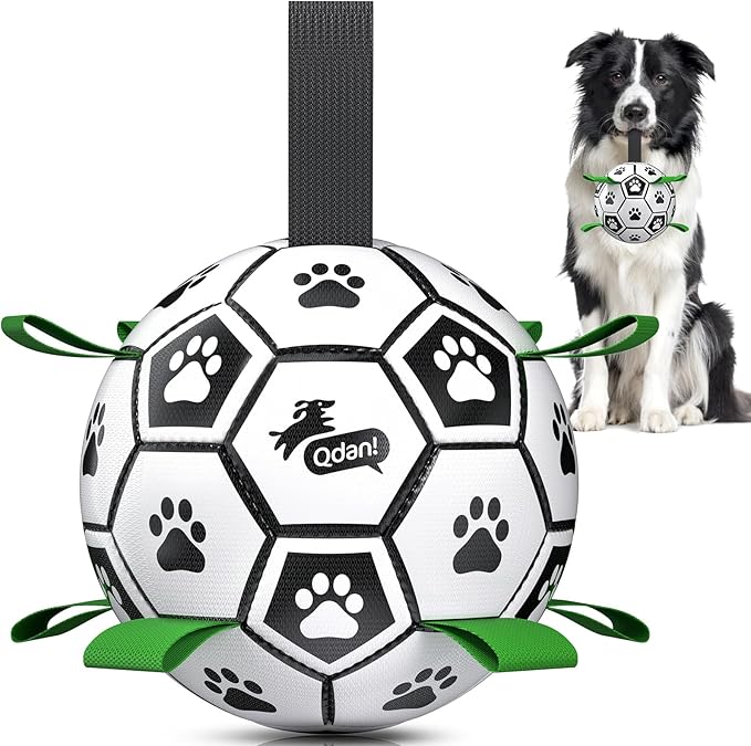 QDAN Dog Toys Dog Balls, World Cup Dog Soccer Ball with Straps, Dog Birthday, Herding Ball, Durable Balls for Small Medium Pet, Puppy Outdoor Toy (6 Inch)