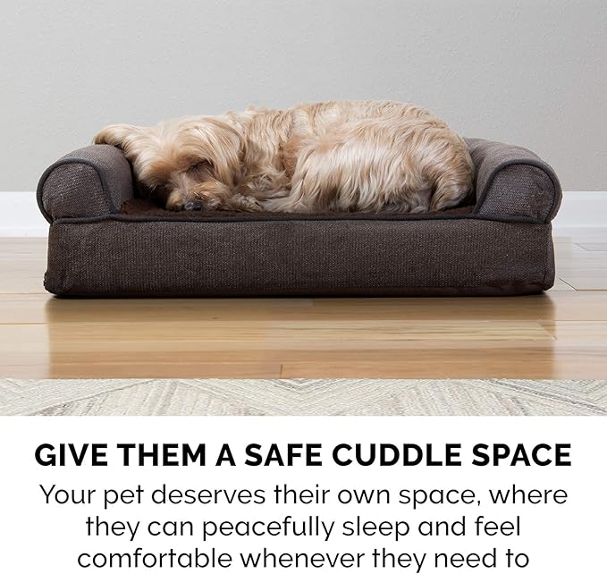 Furhaven Orthopedic Dog Bed for Large Dogs w/ Removable Bolsters & Washable Cover, For Dogs Up to 95 lbs - Sherpa & Chenille Sofa - Coffee, Jumbo/XL