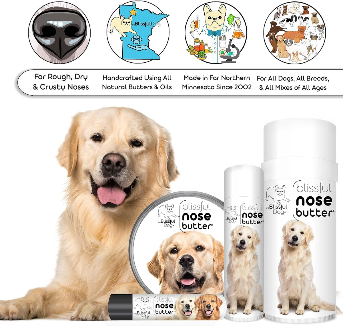 The Blissful Dog Golden Retreiver Unscented Nose Butter - Dog Nose Butter, 4 Ounce