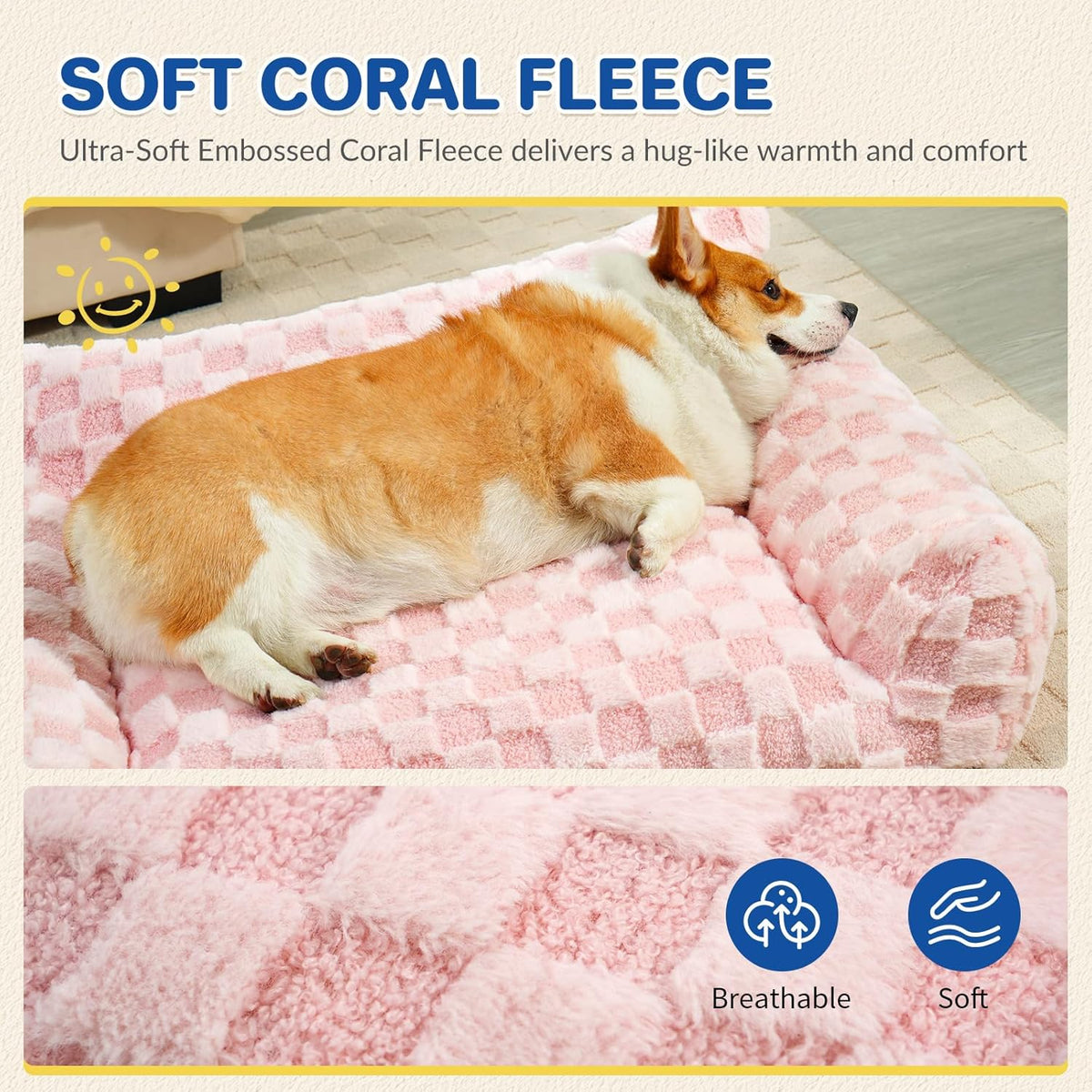 Cat Bed Cats Couch for Puppy and Kitten, Fluffy Pet Couch Small Dog Sofa Bed, Supportive Cat Sofa for Indoor Cats, Washable Cover & Non-Slip, 26 inch, Pink