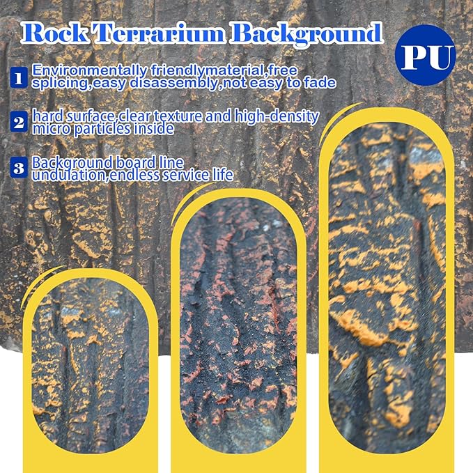 PINVNBY Reptile Terrarium Cork Background,17.72x11.02 Inches 3D Bearded Dragon Tank Backgrounds Wall Reptile Stereo Backdrop Amphibian Habitat Climbing Board Decoration for Lizard Gecko Reptile Turtle