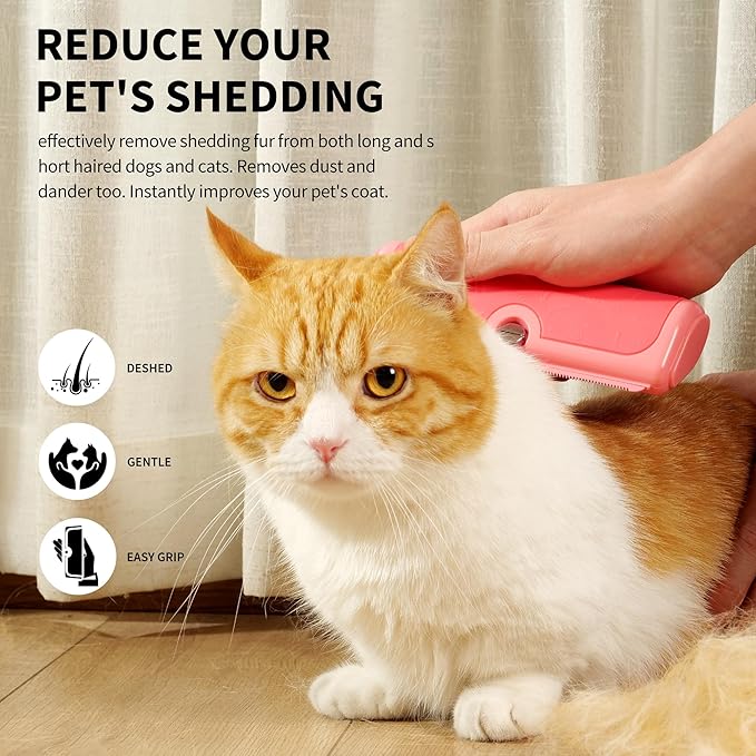 Deshedding Brush for Dogs, Cats, Horses & Rabbits – Professional Pet Grooming Comb,Removes Loose Fur & Undercoat,Gentle Stainless Steel Blade,Easy Clean Handle,Grooming cat brush