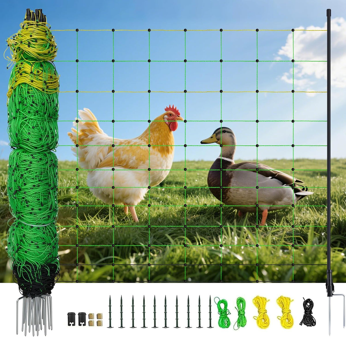 Electric Fence Netting, 49.6" H x 164'L, Electric Poultry Fence, Net Fencing Kit, Movable Livestock Nets for Yard,Backyards,Farms,Ranches, Energizer Not Included