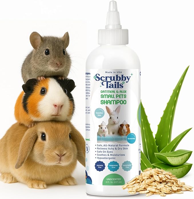 Natural Oatmeal & Aloe Vera Small Pets Shampoo for Guinea Pig, Bunny, Ferret & Rabbit Shampoo - Hypoallergenic for Sensitive Skin. 8 fl. oz. (Unscented)