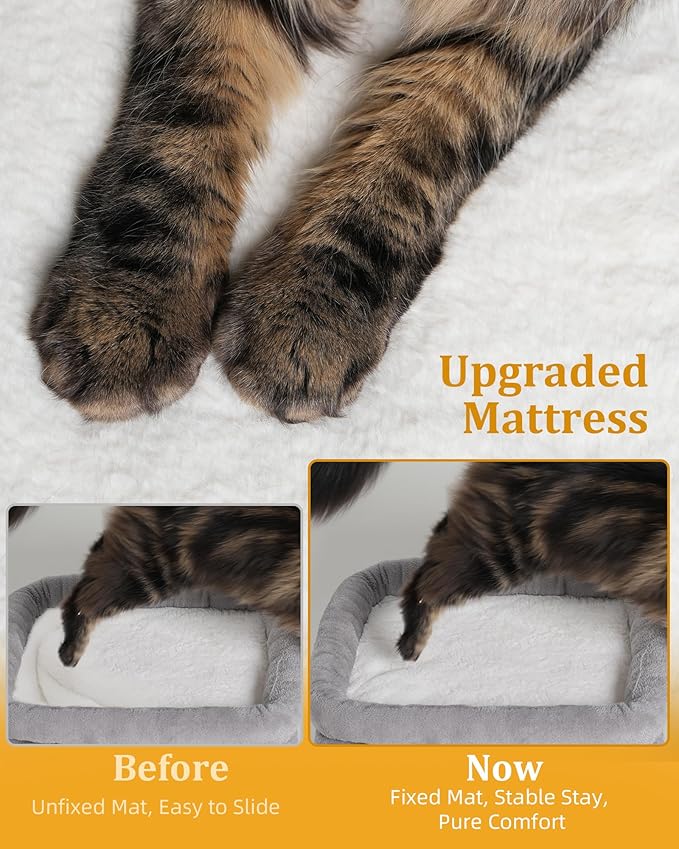 14in Cat Tree Tower with 20 * 16.5in Perch Bed and Washable Top for Large Adult Cats, Condo and Scratching Post for Indoor Kitten Pet, Light Gray