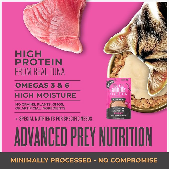 Tiki Cat Solutions Topper Multipack, Fussy, Tuna Recipe in Broth, 1.5 oz. Pouch (12 Count)