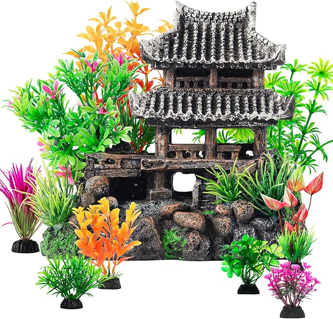 CousDUoBe 9Pcs Resin Castle Decorations Set，Realistic Fish Tank Castle with Eco-Friendly Design,Fish Tank Decorations Aquarium Accessories
