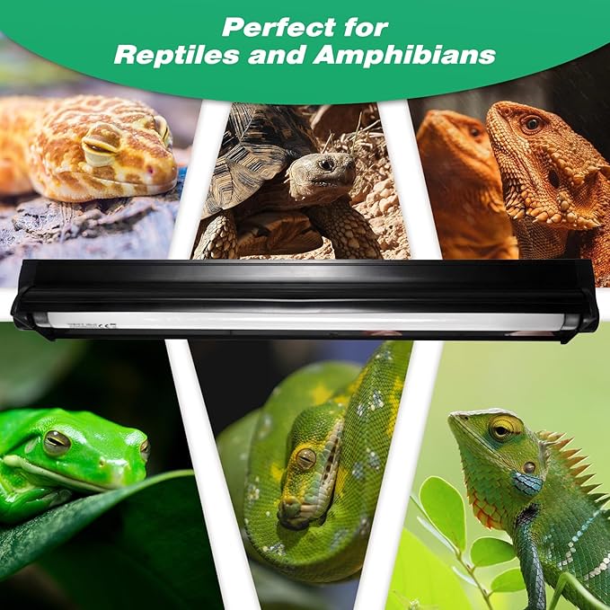 Hypool T8 Strip UVB UVA Reptile Lighting Fixture with 18-Inch 15 Watt UVB 10.0 Fluorescent Bulb Combo Kit, 10-Percent UVB Desert Pet Habitat Light for Reptiles Amphibian Black