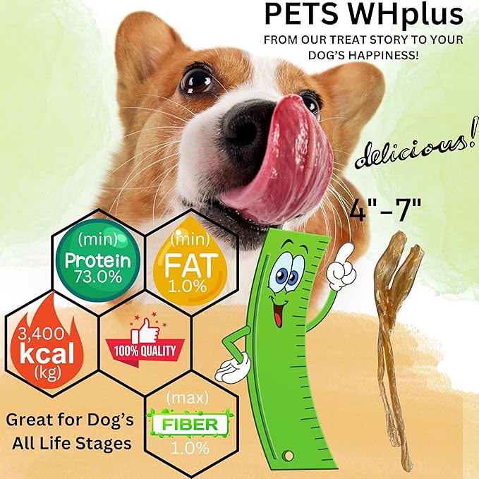 Beef Tendon Dog Treats, Single Ingredient, 100% Natural, Grass-Fed, Long-Lasting Rawhide-Free Chews, Collagen Protein, Dental & Joint Support, 4 oz, Safe & Grain-Free Snack