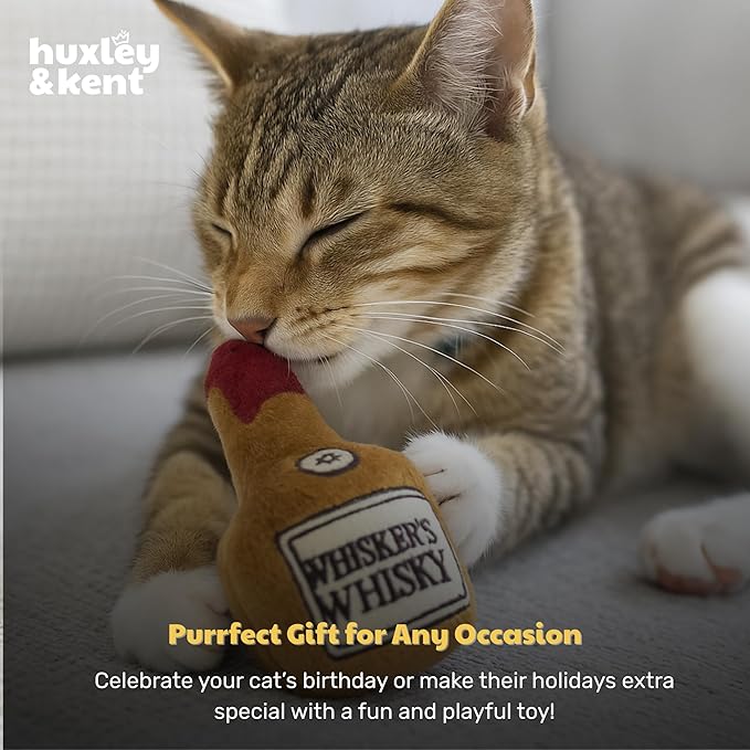 Huxley & Kent Plush Cat Toy - Interactive Catnip Toy for Cats & Kittens - Soft Kitty Toy with Crinkle & Catnip - Fun Indoor Play Toy - Whisker's Whiskey
