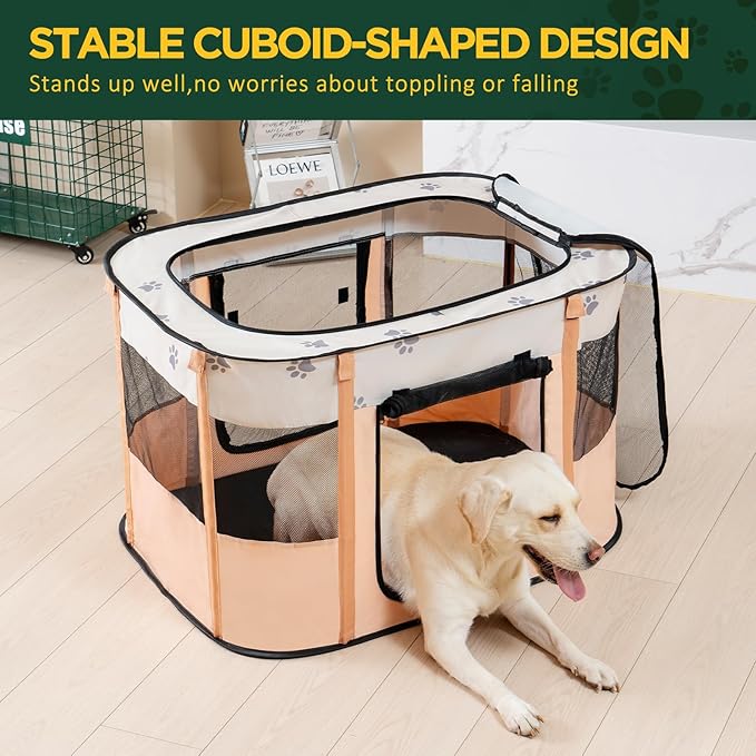 Avont Portable Dog Cat Playpen, Foldable Pop Up Pet Play Pen Travel Crate with Floor and Mesh Door Top for Indoor Outdoor Collapsible Tent Cage -L, Orange
