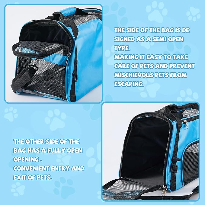Sweetude 4 Pcs Cat Carrier Soft-Sided Pet Carrying Bag for Cat Under 13 Lbs, 16.9 x 11x 7.5 Inch, Portable Foldable Comfortable Bag for Small Pet Travel(Rose Red, Blue)