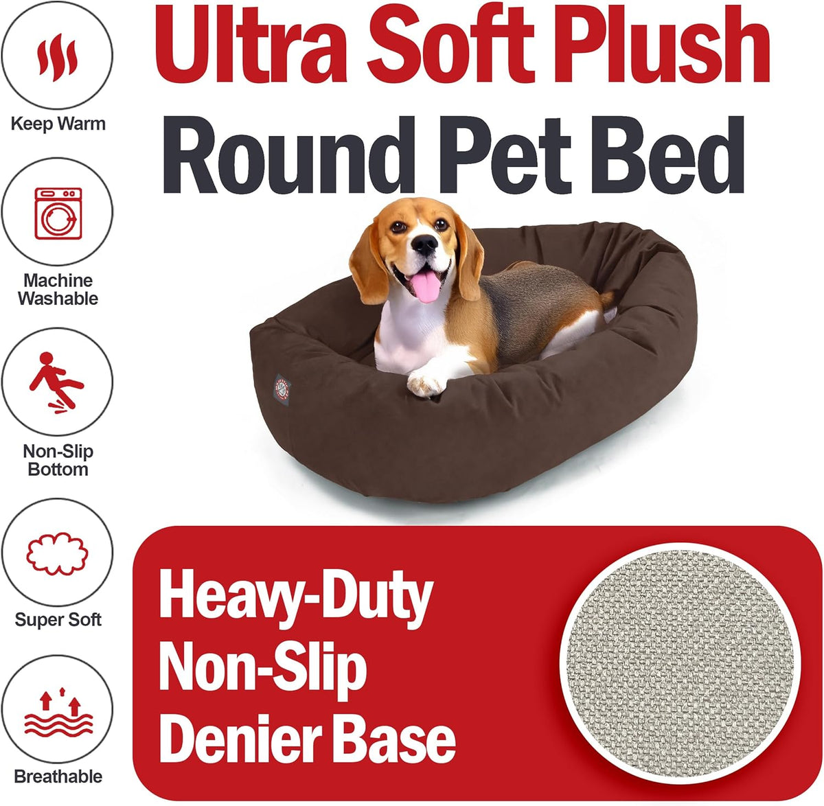 Majestic Pet 32 Inch Suede Calming Dog Bed Washable 32x23x7 (Inch) – Cozy Soft Round Donut Dog Bed with Spine Support for Dogs to Rest Their Head - Pet Bed Medium – Chocolate (2025)