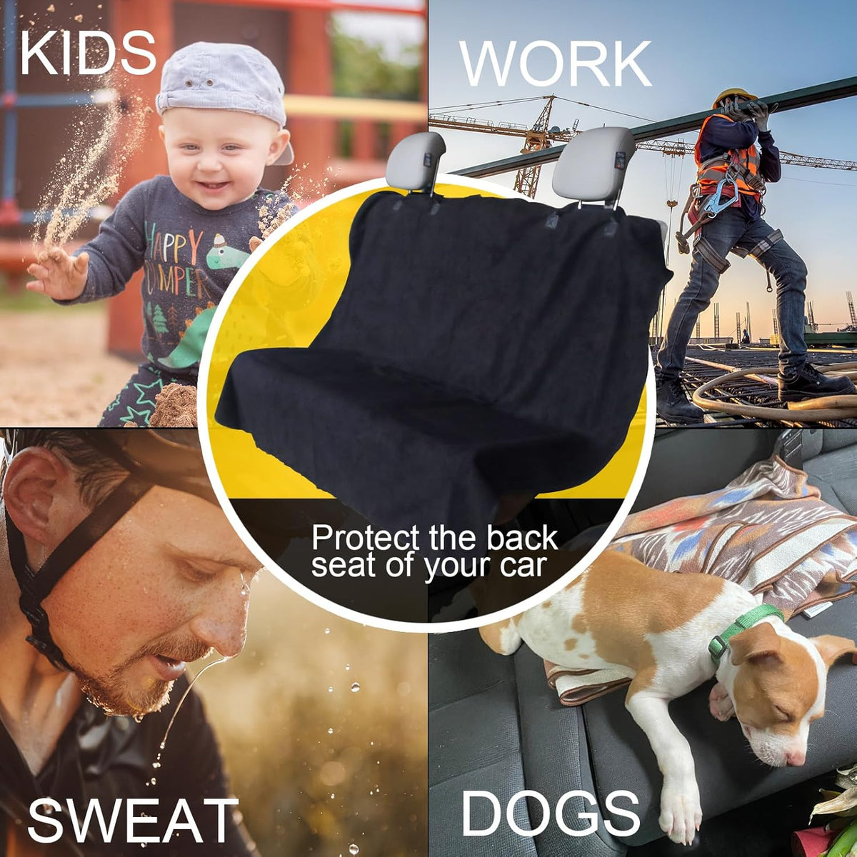 Back Seat Cover for Car Trucks Van SUV,Waterproof Rear Bench Towel Seat Covers for Dogs and Kids,Automotive Backseat Protector (Black)