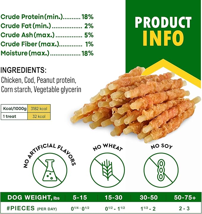 Beloved Pets Dog Treats Rawhide - Free Cod Sticks Chicken Wrapped 10.6 oz - All Natural & Grain Free Long Lasting Chews for Large & Small Dogs - Dried Pet Snacks - Support Healthy Teeth & Skin Coat