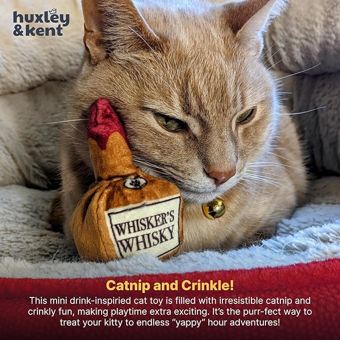 Huxley & Kent Plush Cat Toy - Interactive Catnip Toy for Cats & Kittens - Soft Kitty Toy with Crinkle & Catnip - Fun Indoor Play Toy - Whisker's Whiskey