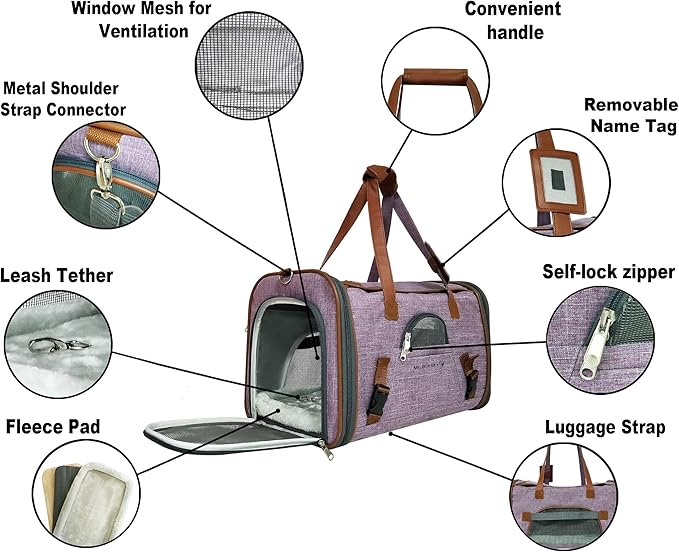 Mr. Peanut's Airline Approved Soft Sided Pet Carrier, Low Profile Gold Series Tote, Premium Brand Self Locking Zippers, Under Seat Compatibility, Plush Faux Fleece Bedding with a Sturdy Plywood Base