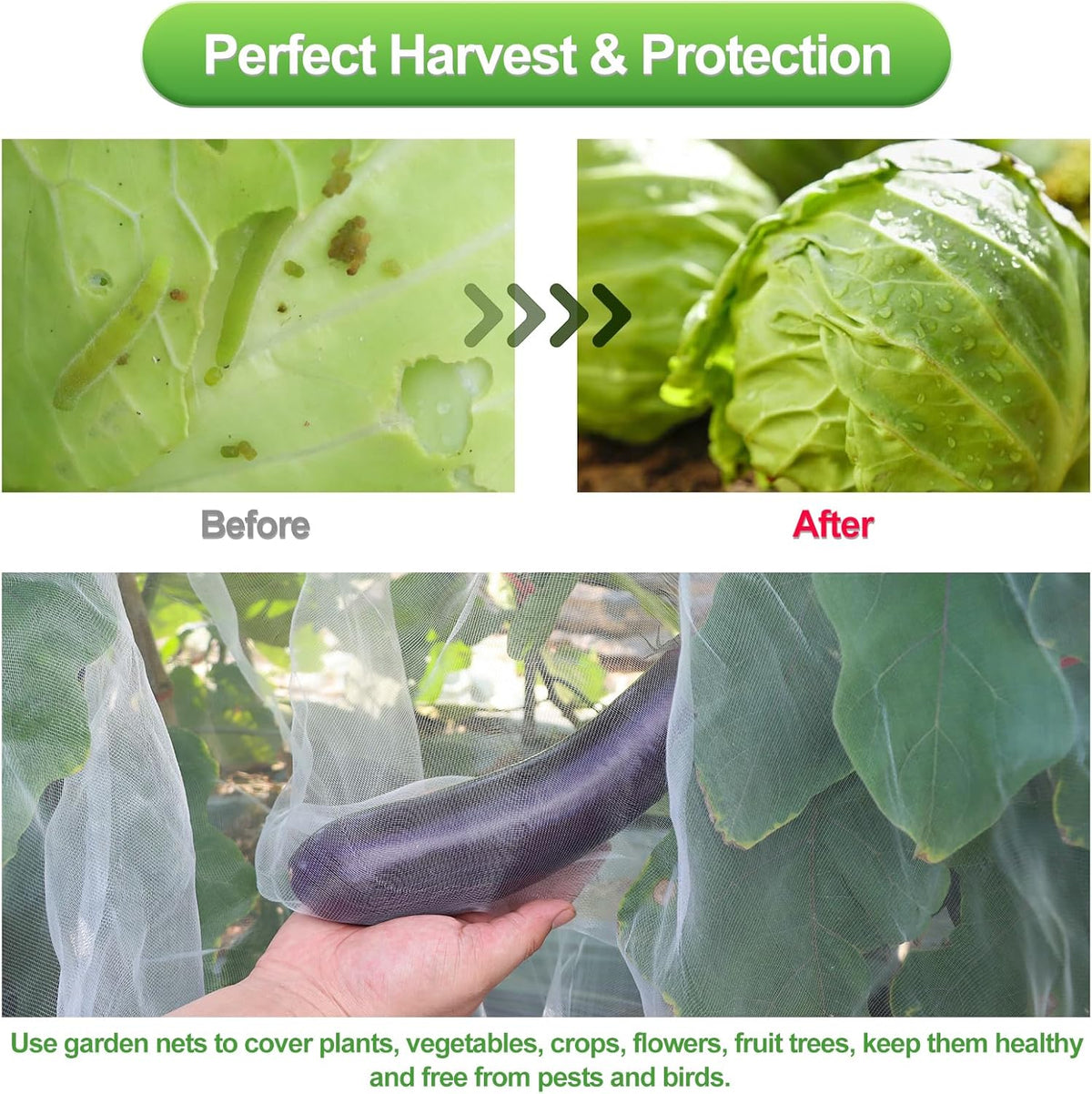 Garden Netting Mesh, 10X100 FT Garden Netting with 16 Cilps & Ultra Fine Mesh Net Bird Barrier Protection for Garden Vegetables Flowers Shrubs Fruit Trees Indoors & Outdoors Plant Beds Greenhouse