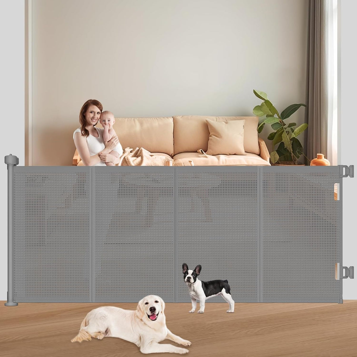 Upgrade 71" Retractable Baby Gates with Reinforced Strips, 41" Tall Retractable Gate Indoor for Baby and Pet, Outdoor Dog Gates for Stairs, Doorways, Hallways-Grey