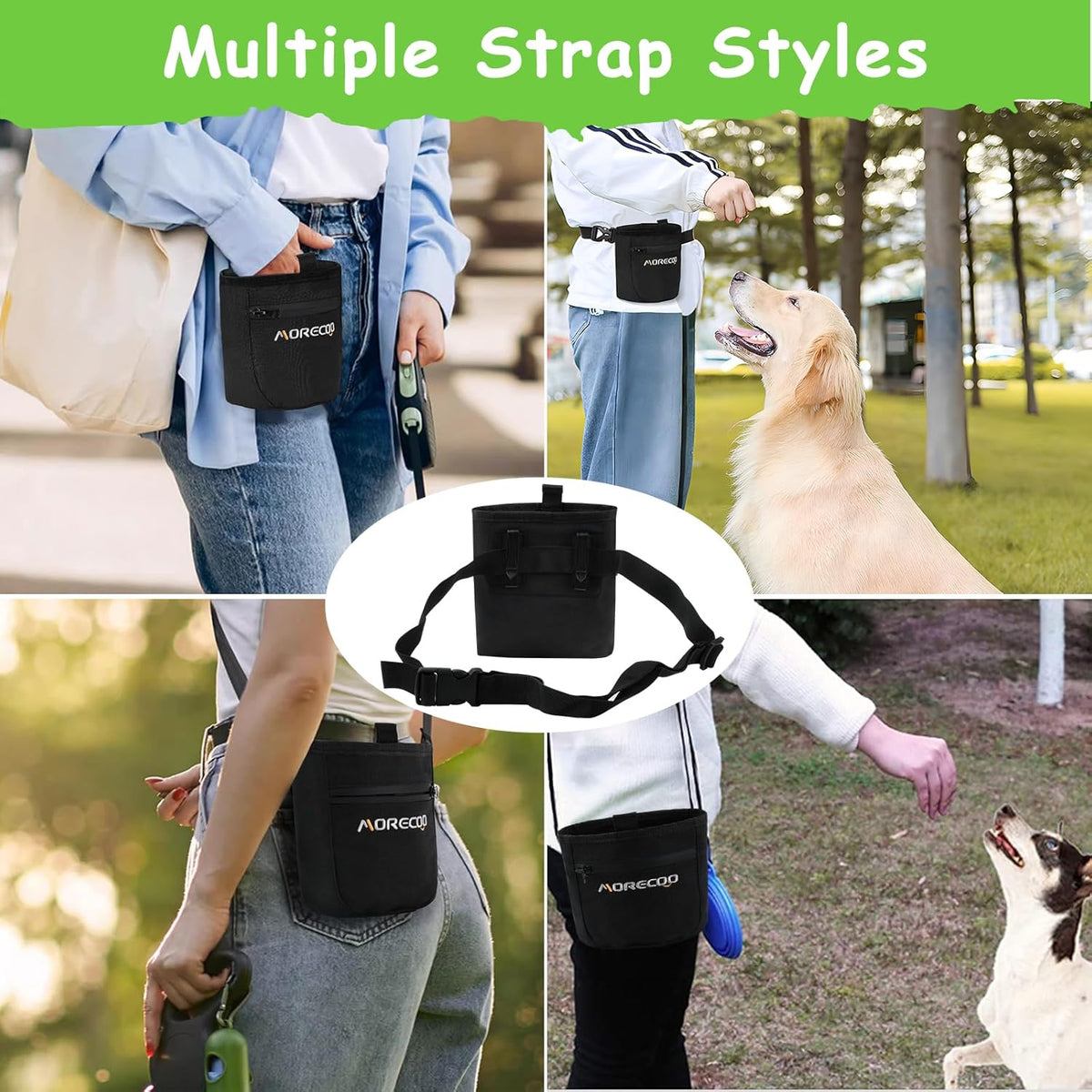 SZO Dog Treat Pouch with Magnetic Closure, Treat Pouches for Pet Training, Dog Training Treat Bag with Belt 3 Ways to Wear Dog Treat Carrie,Hands-Free Training - Black