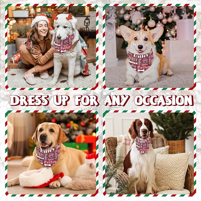 Personalized Dog Bandanas Custom Neckwear Name Button Anti-loosening Dog Scarf Triangle Bibs Kerchief Pet Costume Accessories for Small Medium Large Dogs Cats Pets Birthday-Red