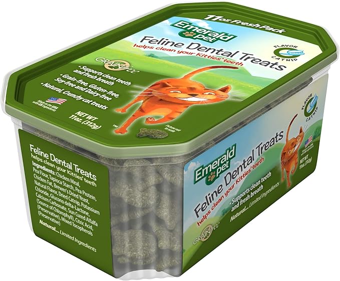 Feline Dental Treats — Tasty and Crunchy Cat Dental Treats Grain Free — Natural Dental Treats to Clean Cat Teeth, Freshen Cat Breath, and Reduce Plaque and Tartar Buildup — Catnip Treats, 11 oz