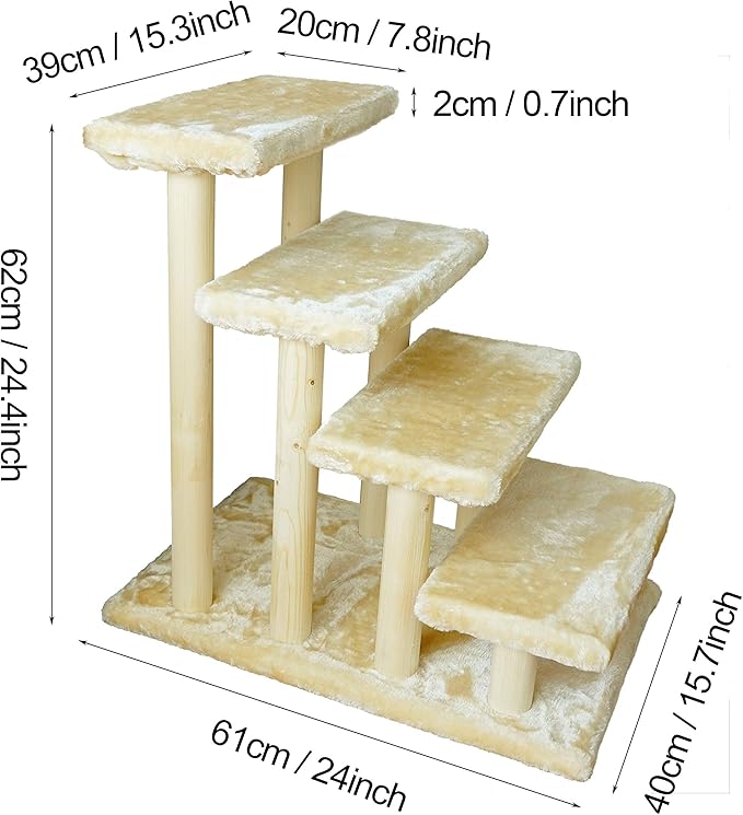 Cowboy Wooden pet Stairs 4-Step pet Ladder cat Dog Easy Stairs with Detachable Carpet for high Bed and Couch (White)