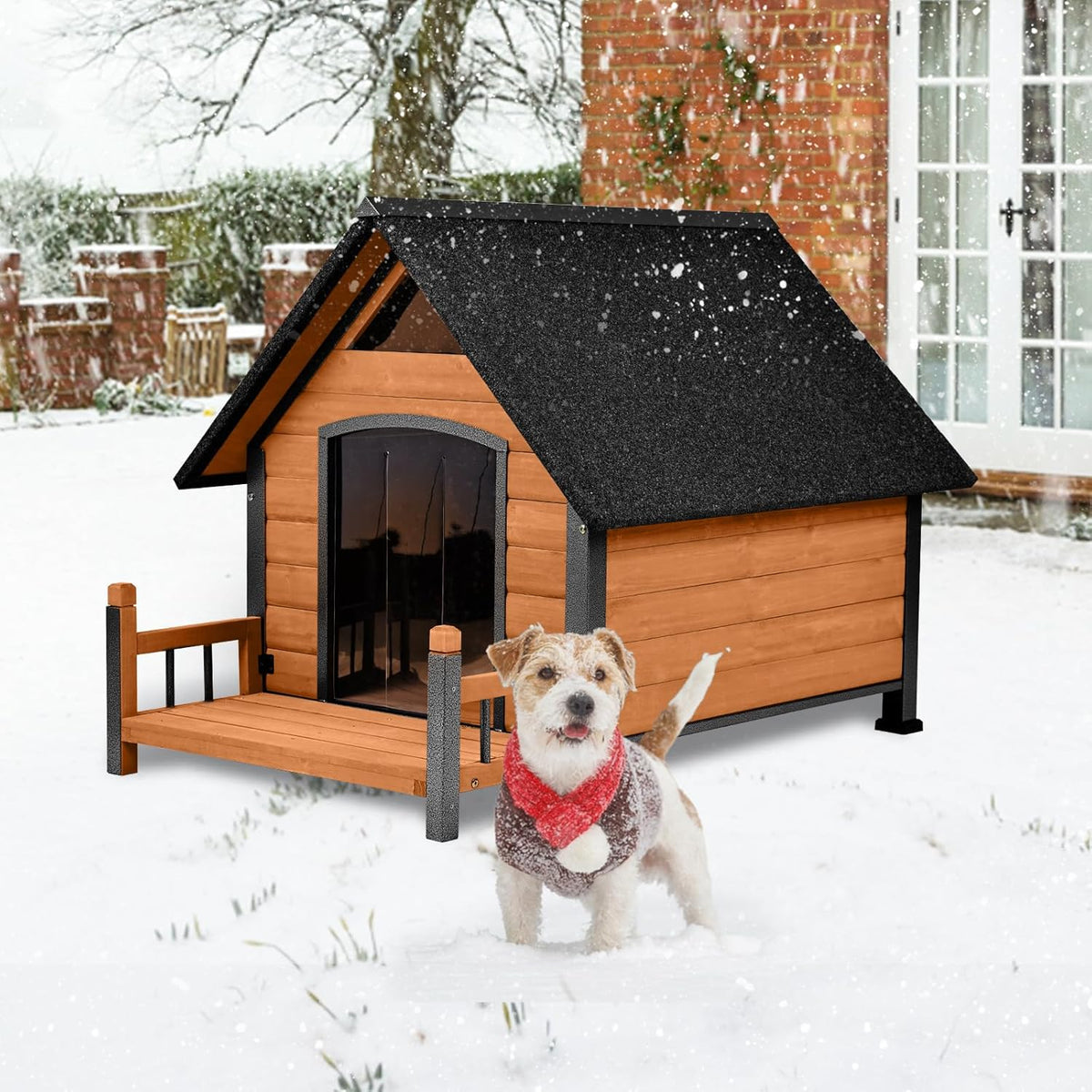Outdoor Dog House with All-Around Insulated Liner Weatherproof Puppy Shelter Indoor Dog Kennel, Anti-Bite Dog Home for Large Breed with Porch (Brown (Liner), Medium)