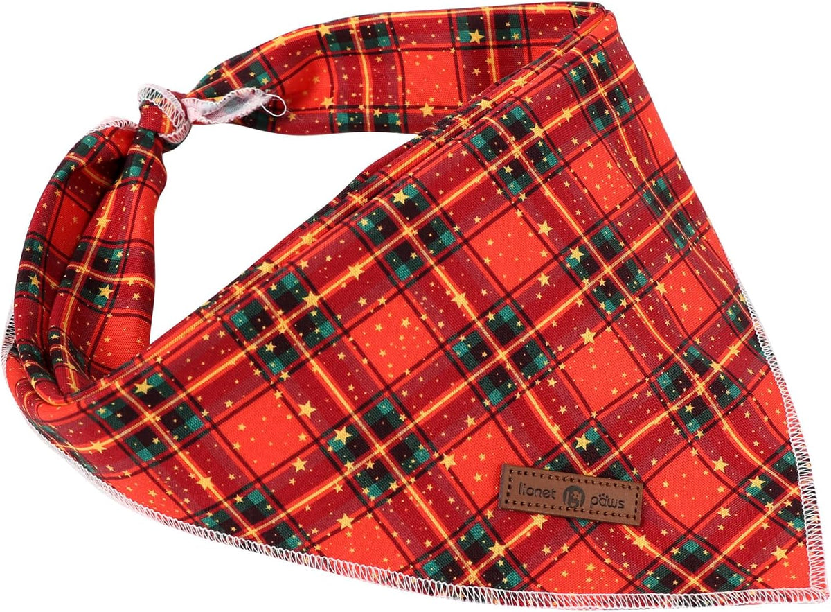 Lionet Paws Christmas Dog Bandana for Small Medium Dogs,Grid Dog Kerchief Washable Dogs Triangle Bibs Scarf for Girl or Boy