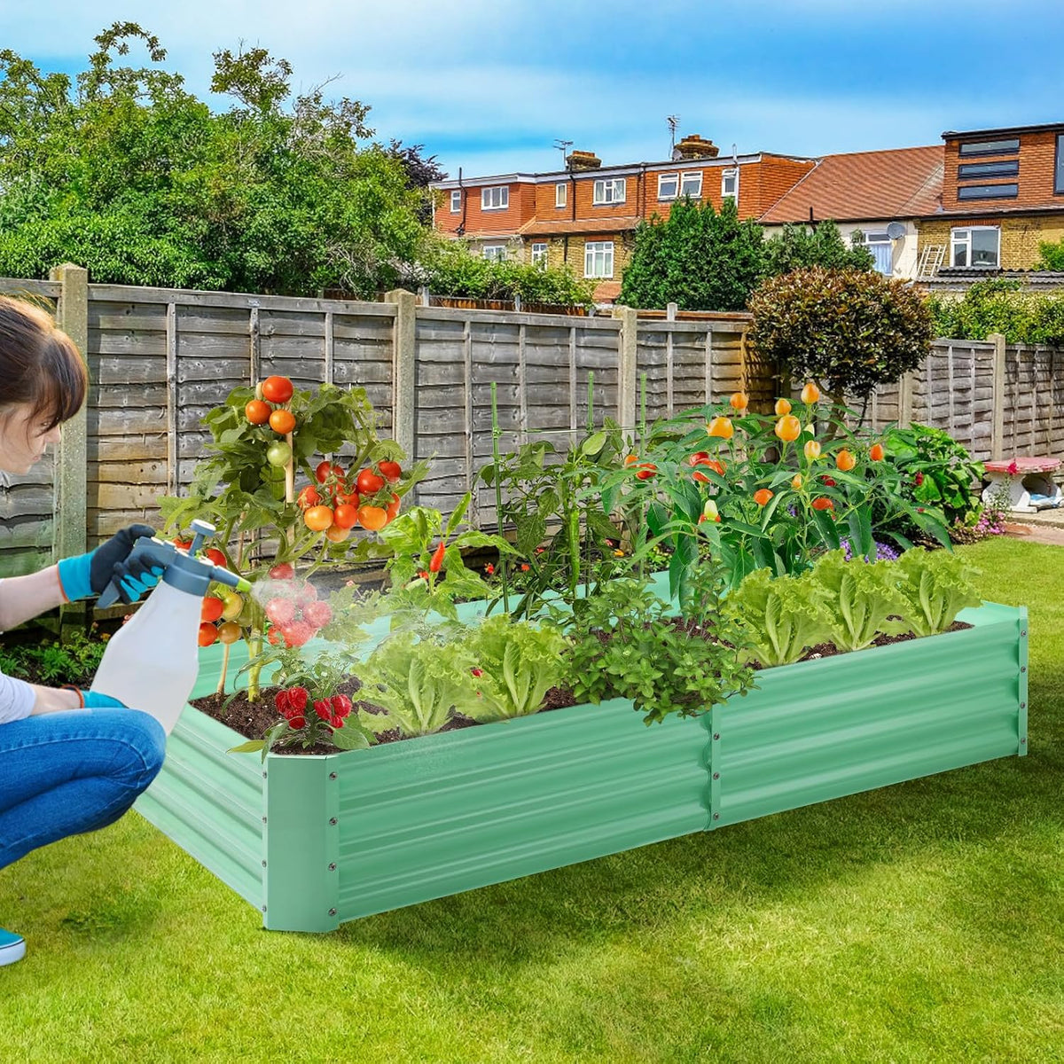 Land Guard 6×3×1ft Galvanized Metal Raised Garden Bed, Metal Planter Kit Box Outdoor for Deep-Rooted Vegetables, Flowers, Green and Herbs (Lime Green)…
