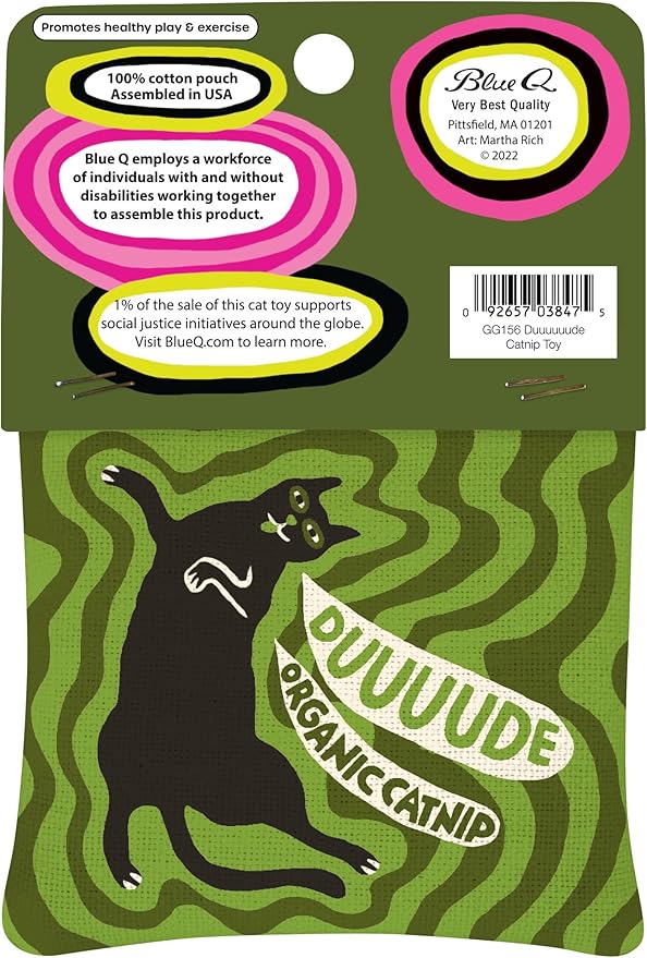 Blue Q Duuuuuuude Catnip Cat Toy. Premium Organic Catnip Grown in The USA, 100% Cotton Pouches, Kitty Graphics Sure to Delight Every Cat-Keeper.