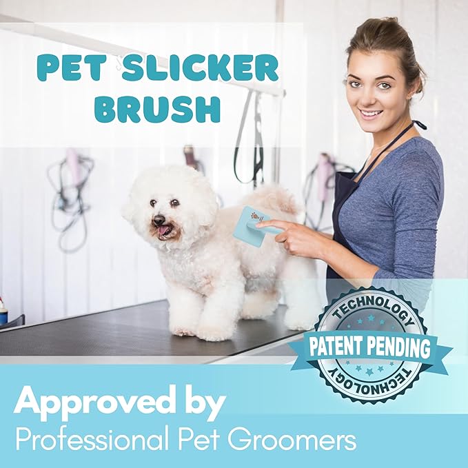 Pet Slicker Brush With Soft Massage Grooming Stainless Steel Pins - For Dematting, Shedding Fur, and Undercoat - Ideal Gift for Professional Pet Groomers - Long Slicker Brush