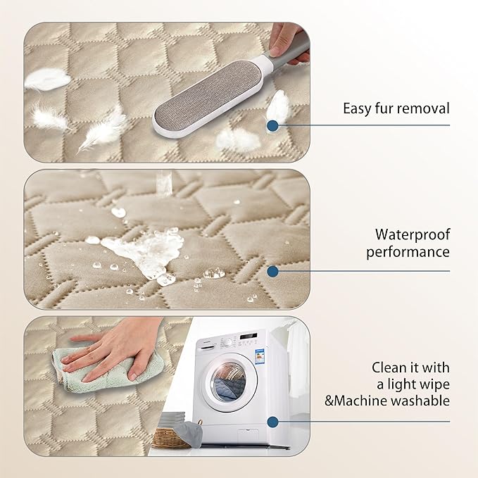 gogobunny 3X Stronger Waterproof Pet Blanket, Scratch Proof Furniture Protector for Dogs Cats, Reversible Cover 82x102 Inch, Dark Beige