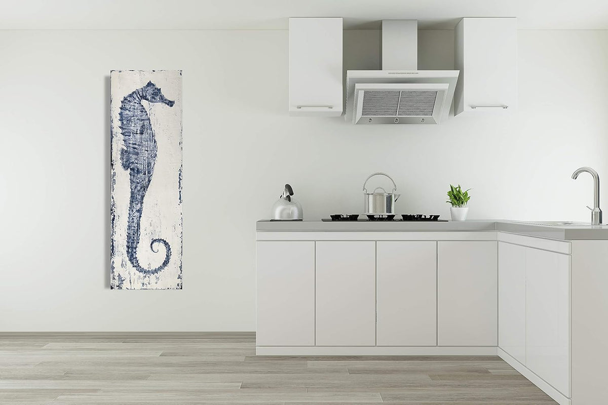 Yihui Arts Seahorse Wall Art Hand Painted Costal Paintings Blue Pictures Canvas Artwork for Living Room Bedroom Decoration