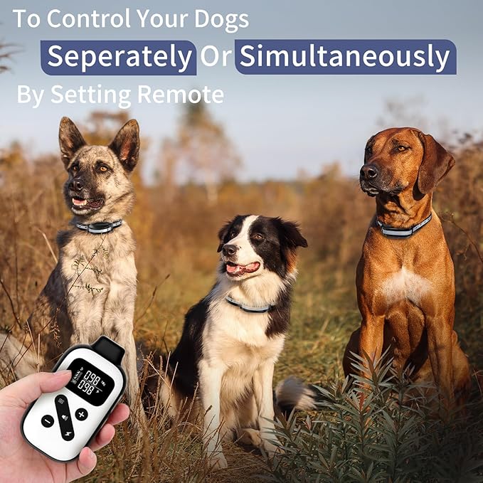 PetJoy 3 Dog Shock Collar for Large Dogs, Automatic Bark Collar with Remote, Bark and Training Collar Combo, Shock Collar with 5 Adjustable Levels of Sensitivity
